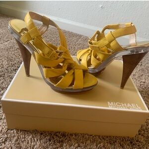 Michael Kors Yellow Knotted Strappy High Heel Sandals